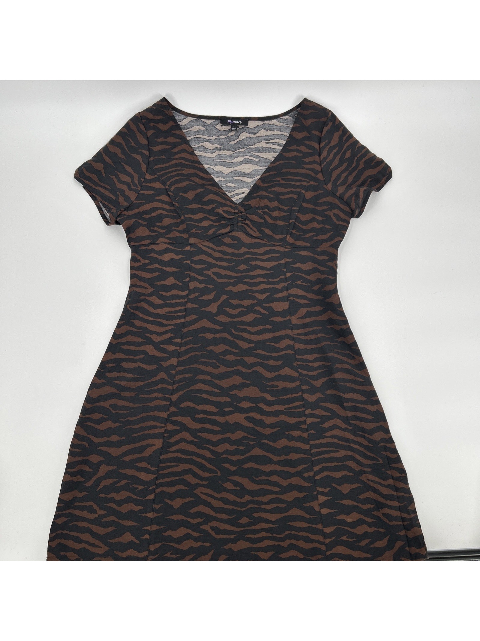 Madewell Abstract Animal V-Neck Mini Dress Womens Size 4 Brown Viscose